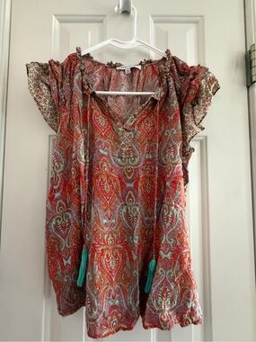 Red Paisley Peasant Top